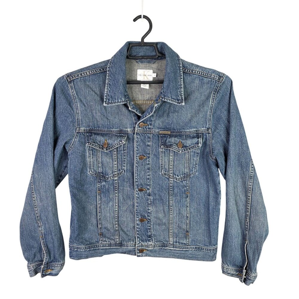 Womens Calvin Klein Jeans Blue Denim Jacket Button Front 100% Cotton Size M